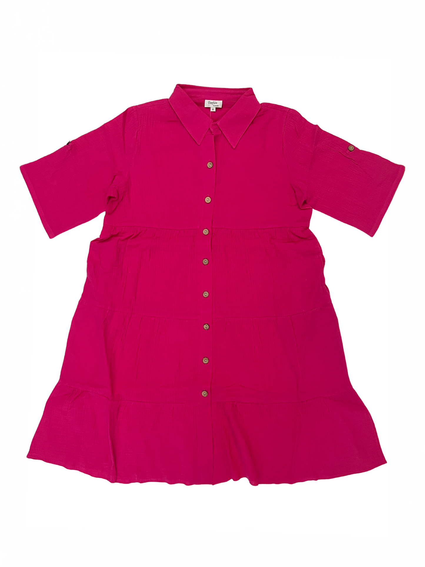 Button Down Tier Dress Fuchsia
