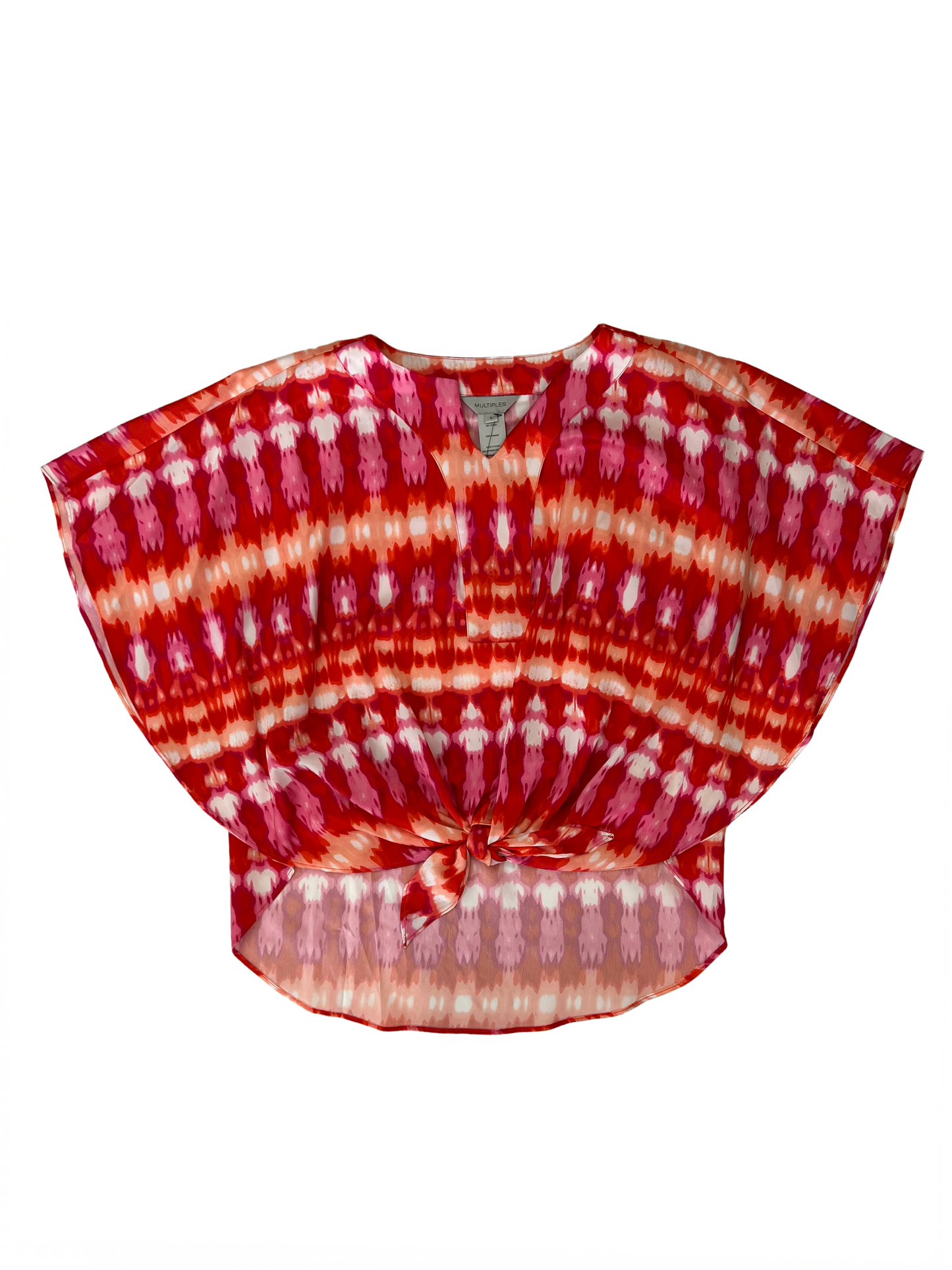 Banded Notch Nk Tie Frt Poncho Top Multi