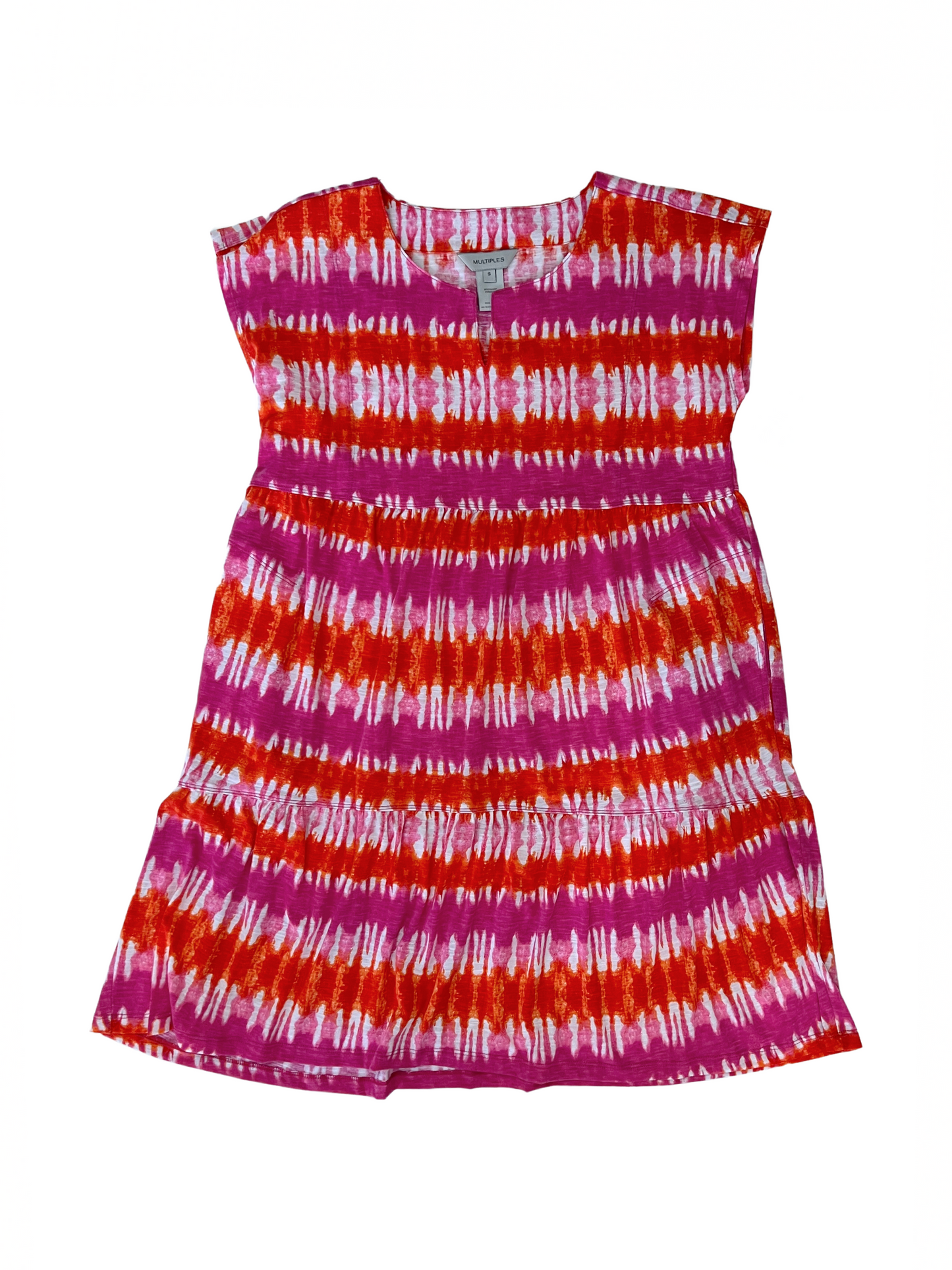 Dolman Cap Slv Notch Nk Tiered Dress Multi