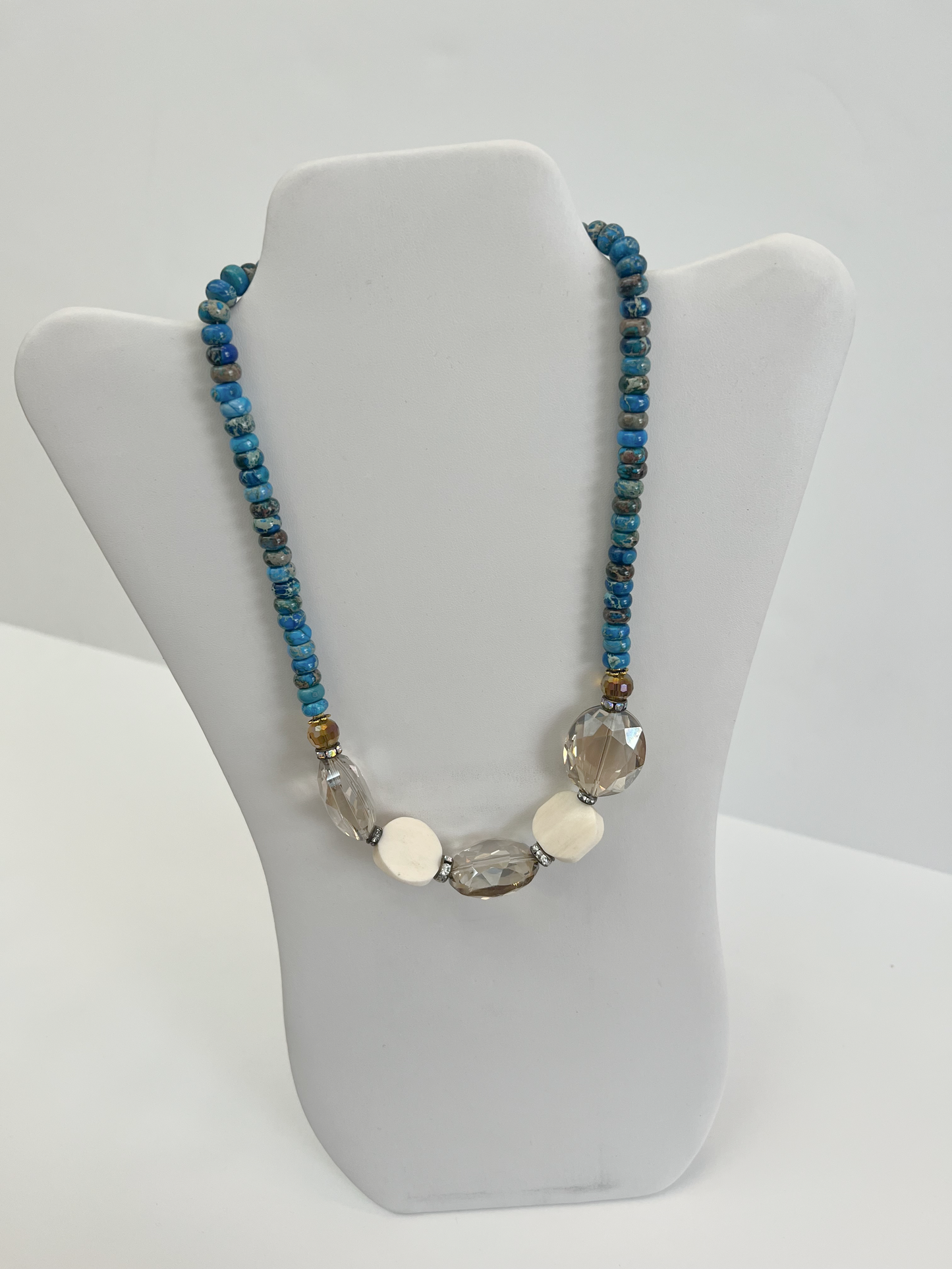 Blue Clear and White Chunky Necklace