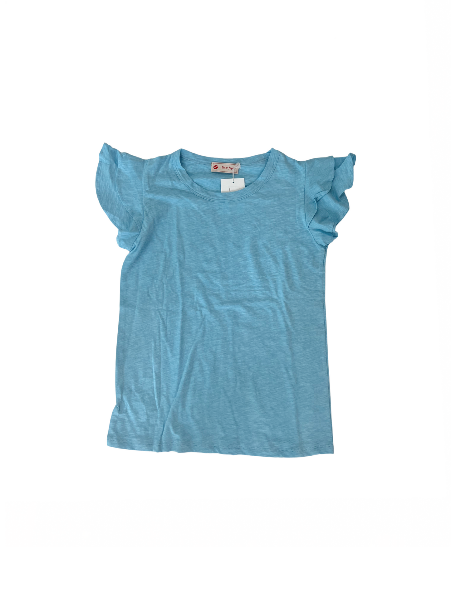 Ruffle Sleeve Crew Cyan