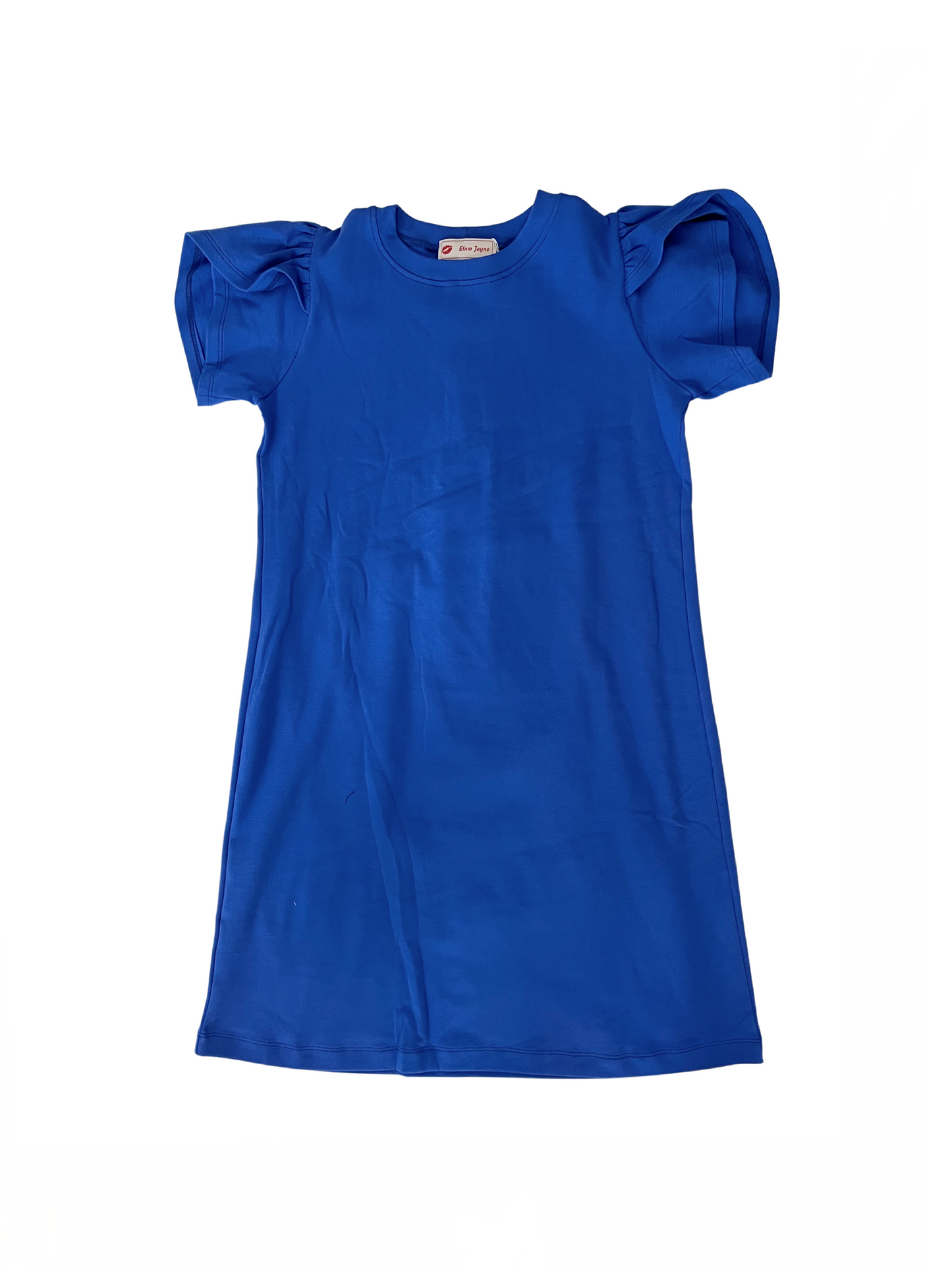 Tulip Sleeve Crew Neck Swing Dress Cobalt
