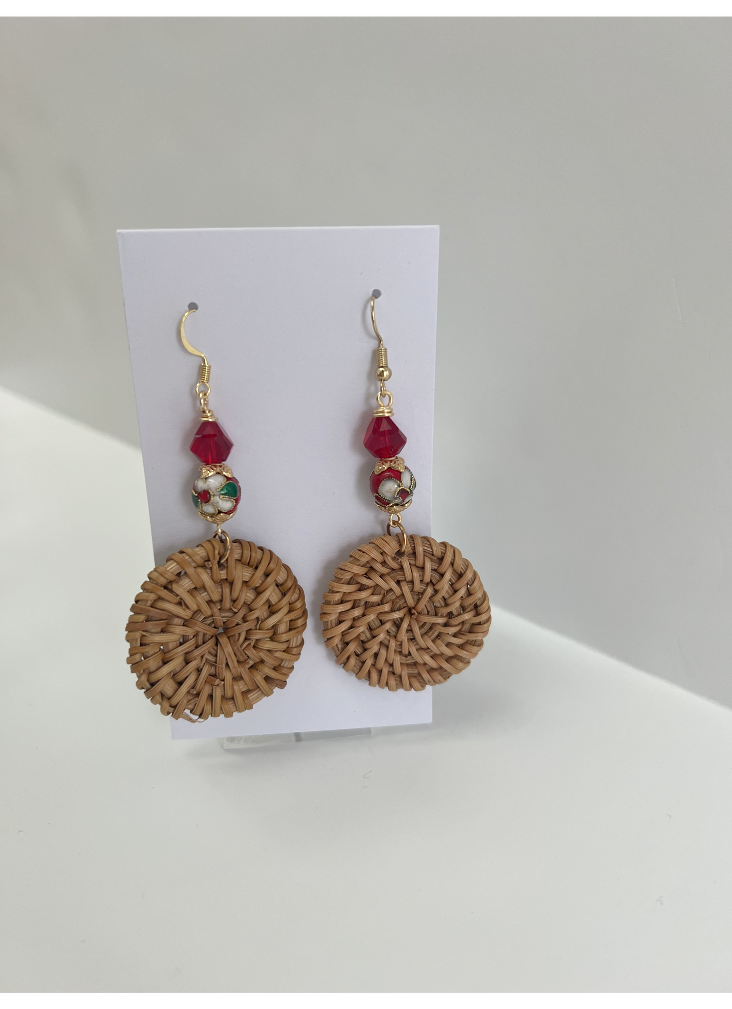 Weave Red Bead Earrings
