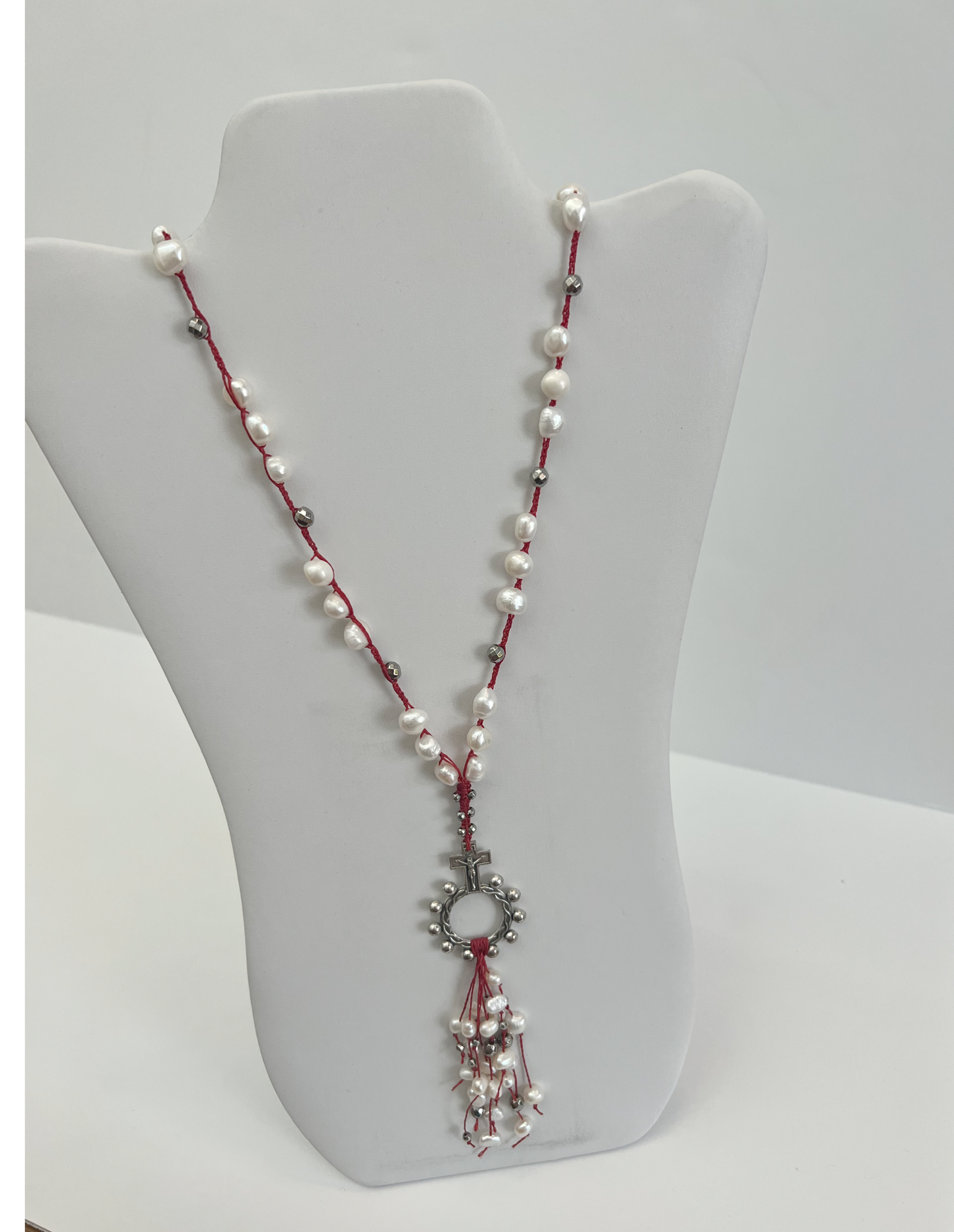 White Beaded Tassel Necklace