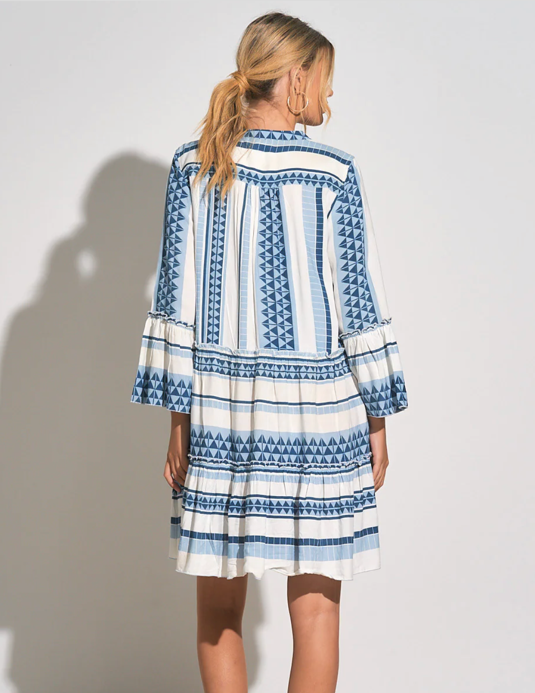 3/4 Slv Midi Vnk Dress White/Royal