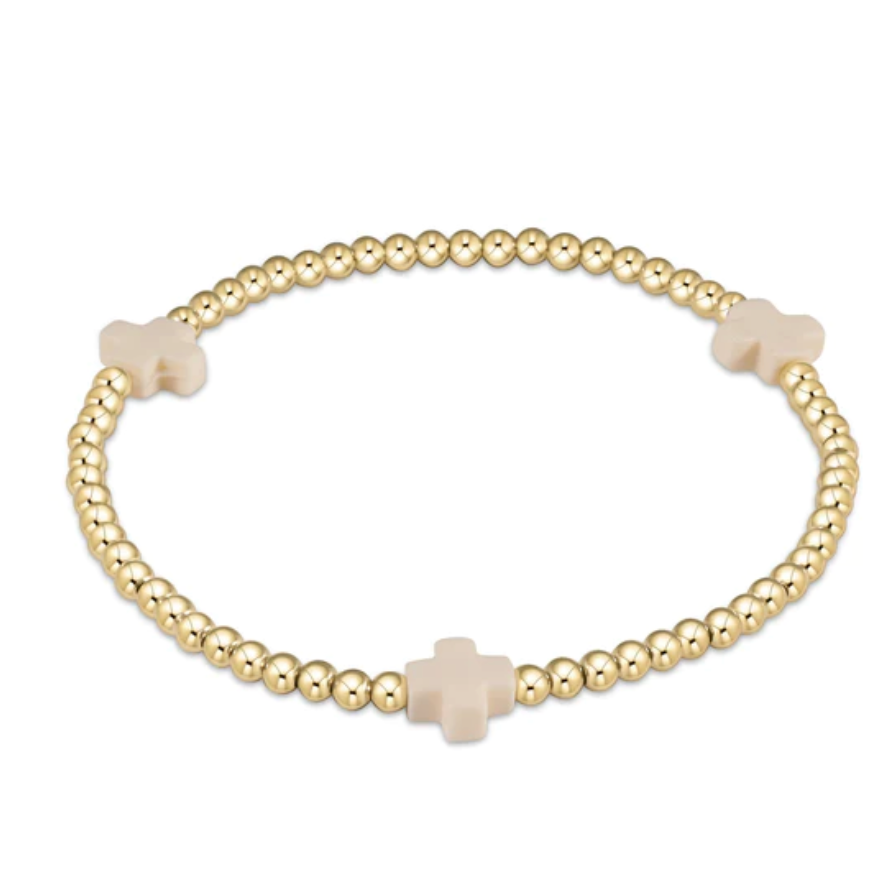 Sig Cross Gold 3mm Bead Bracelet Off-White
