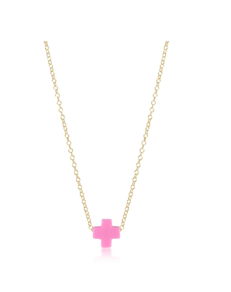 16" Necklace Gold-Sig Cross Bright Pink