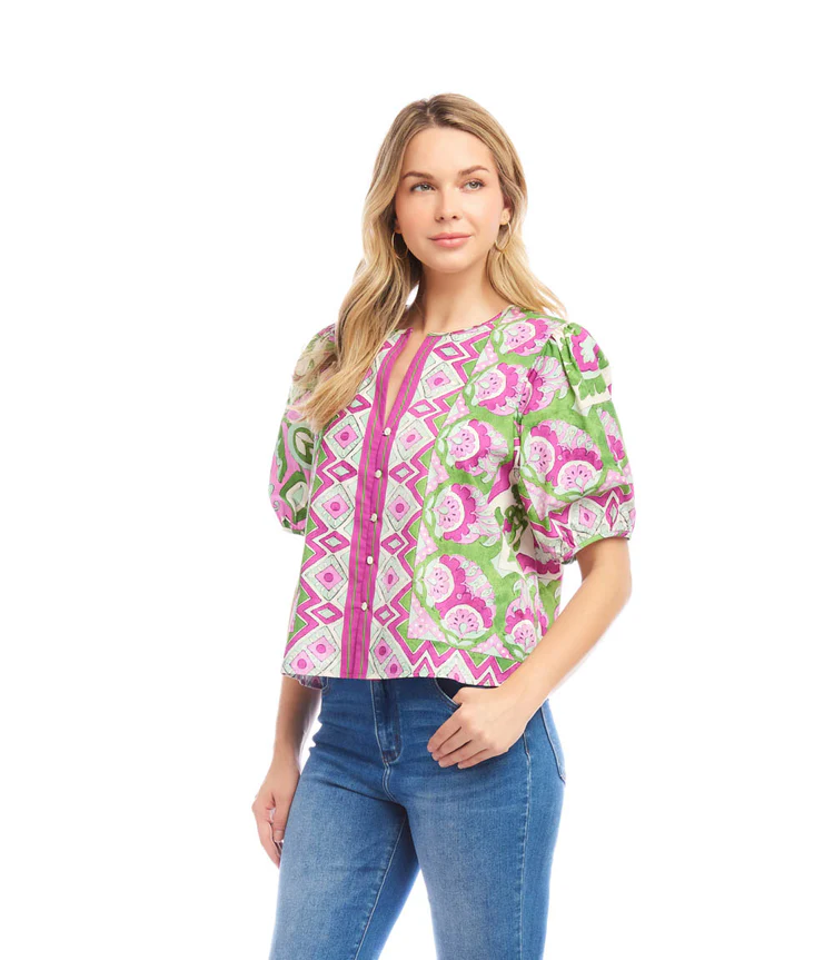 Puff Sleeve Shirt Print