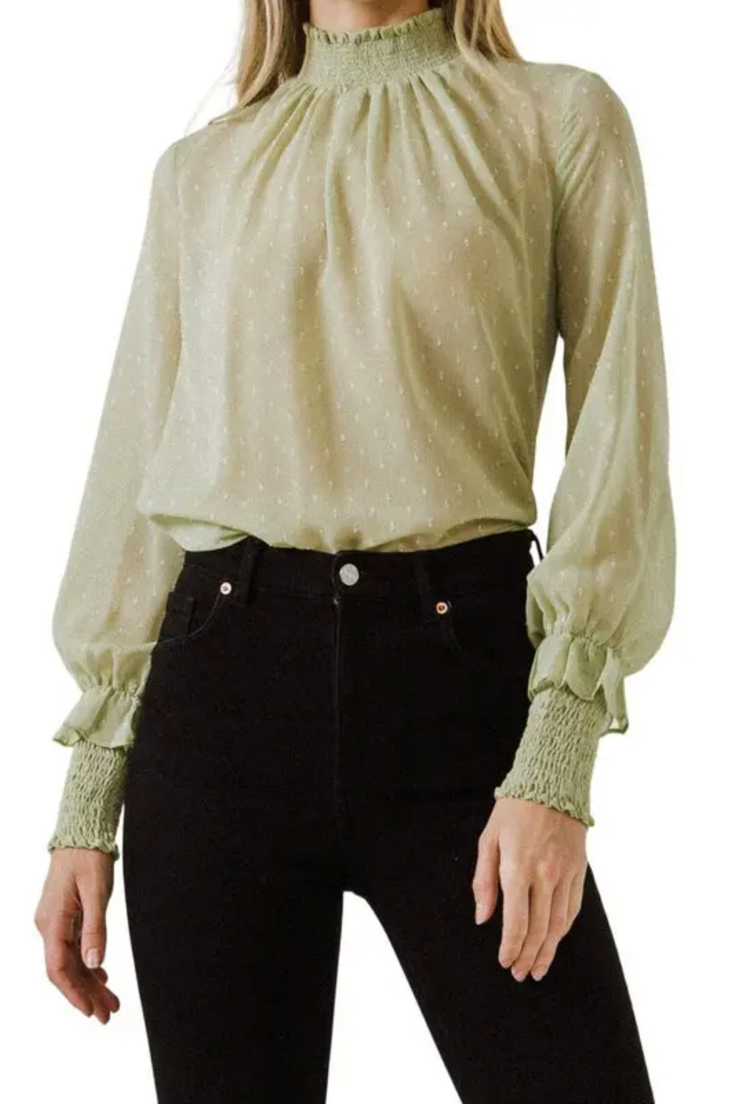 Smocking Detailed L/S Woven Top