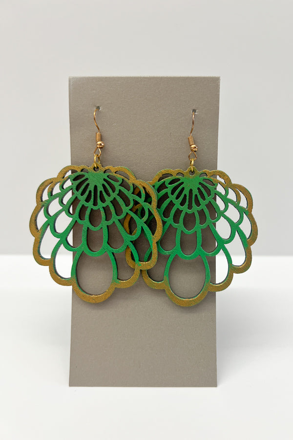 Teal Brushed Gold Earrings