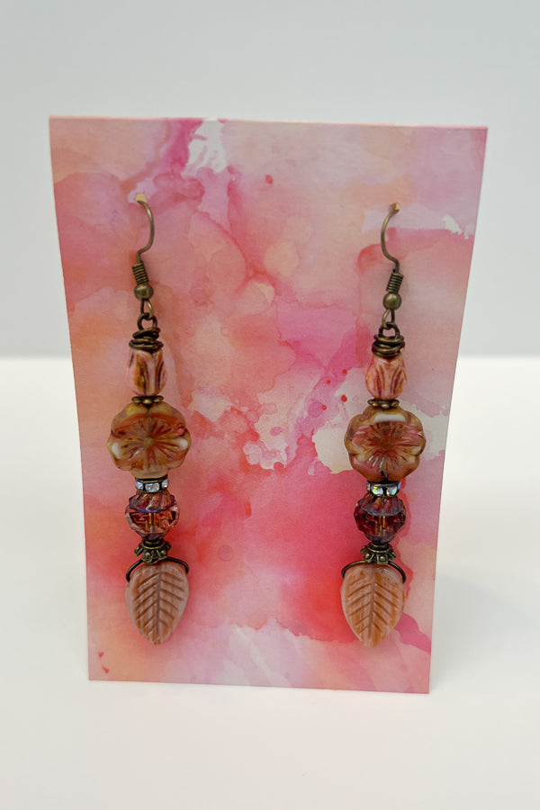 Rose Gold Leaf Bead Drop Earrings
