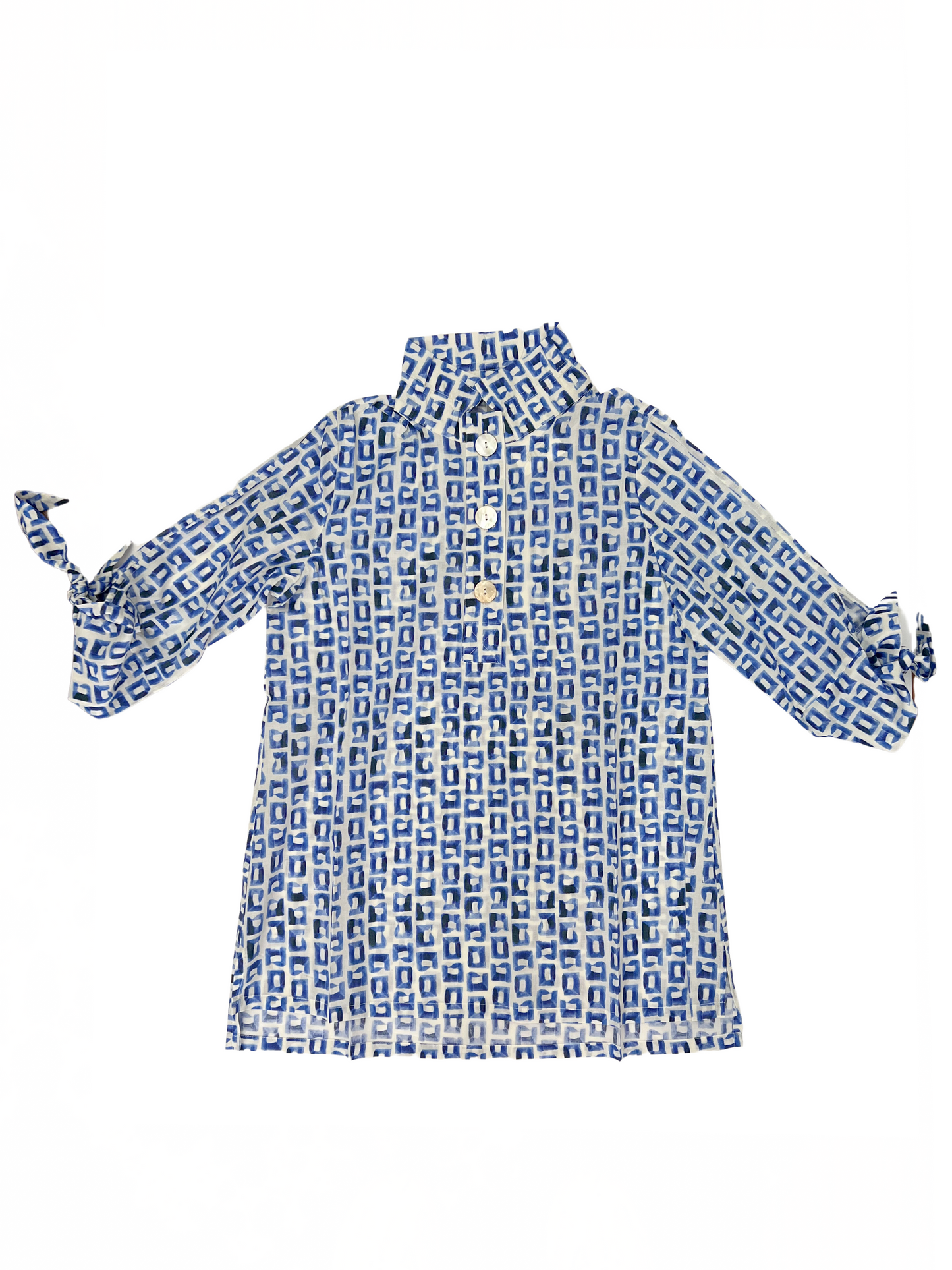 Wire Collar Pullover Shirt Print Blue