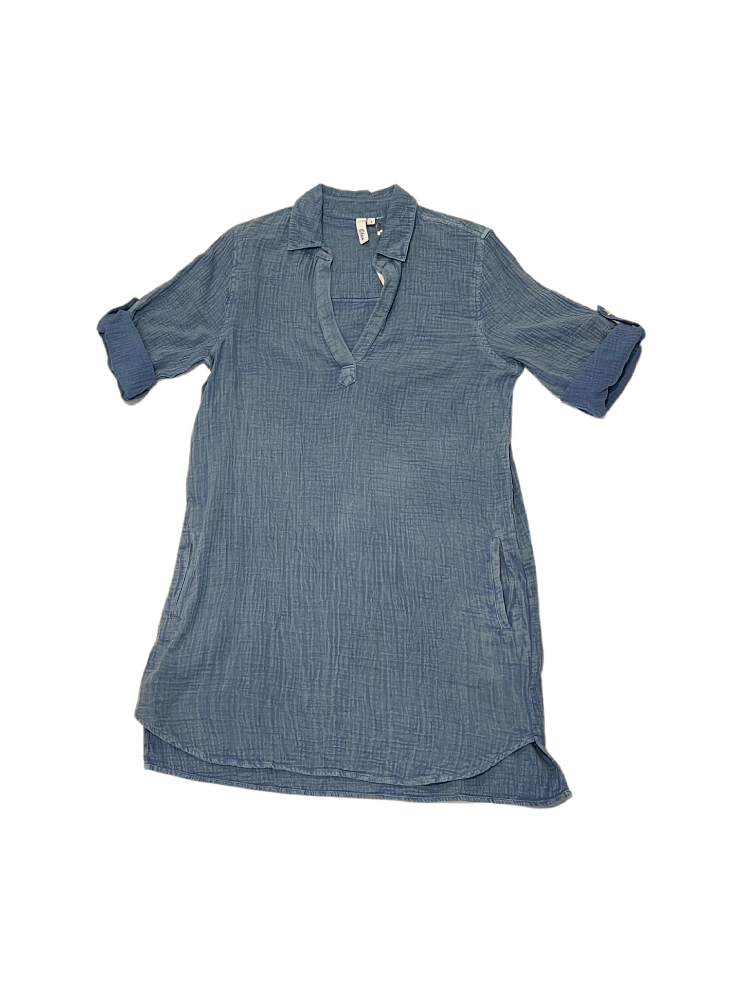 3/4 Slv V-Neck Shirt Dress Demin