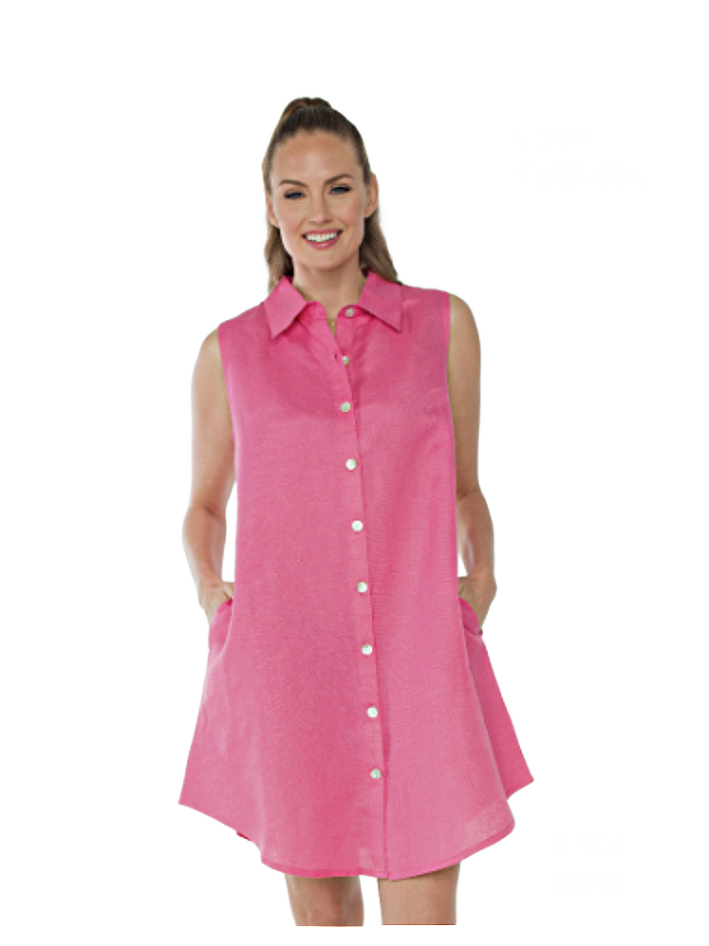 Sleeveless Back Button Dress Fuschia