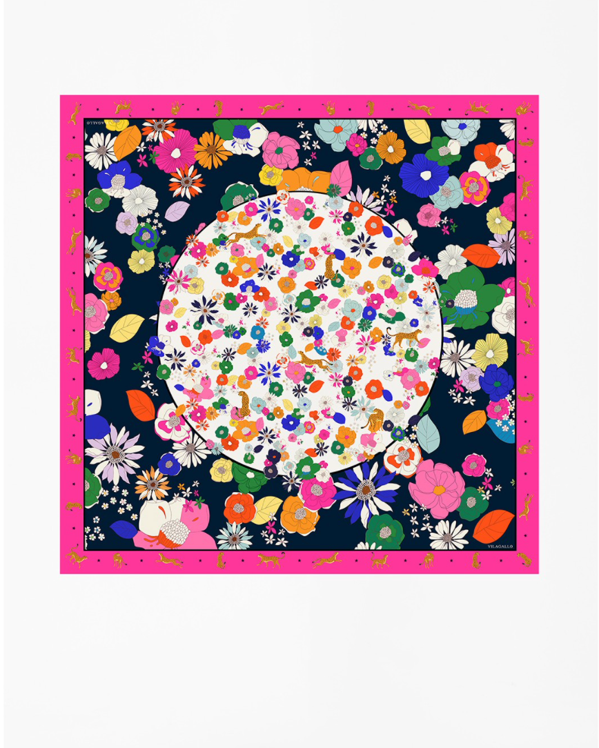 Silk Navy Bloom Scarf