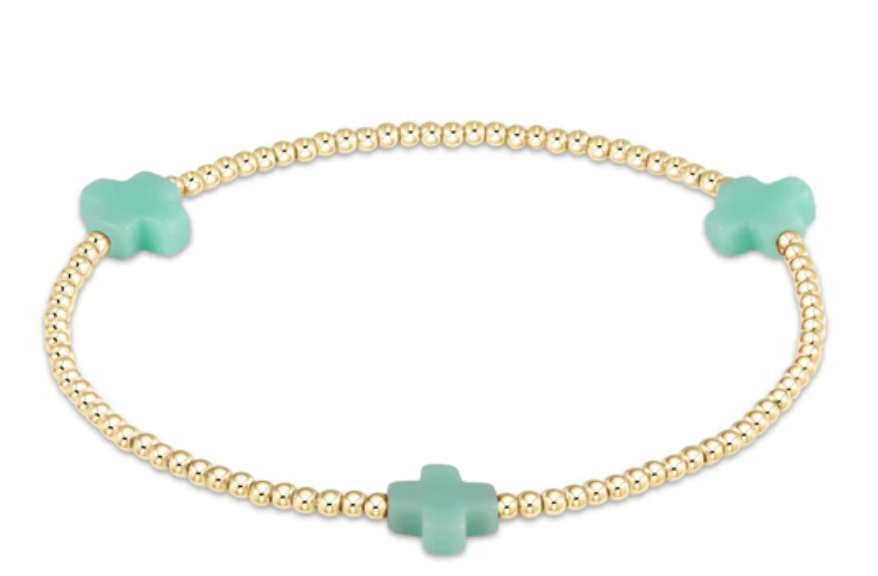 Sig Cross Gold 3mm Bead Bracelet Turquoise