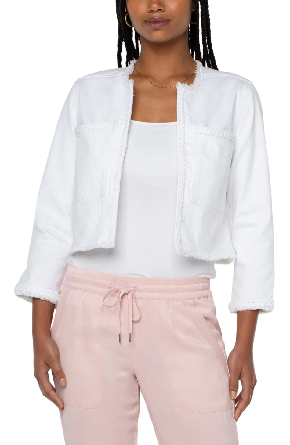 Cropped Jacket with Braid Bright White