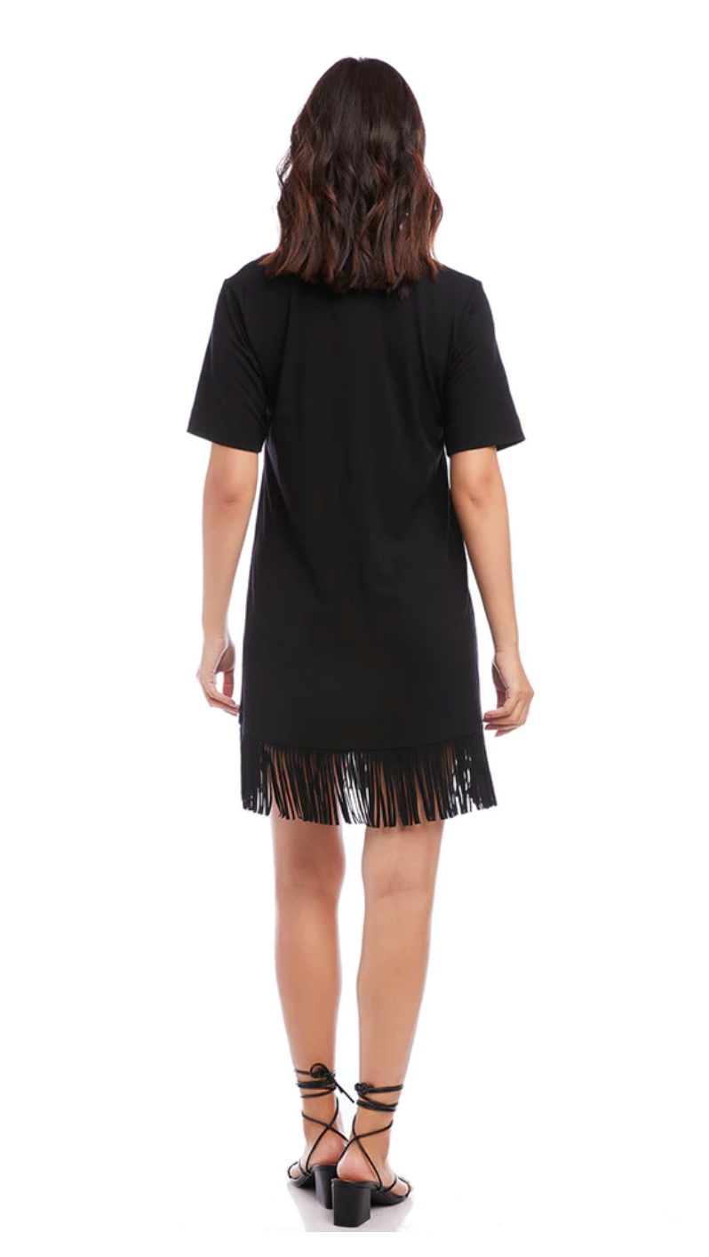 V-Neck Fringe Dress Black