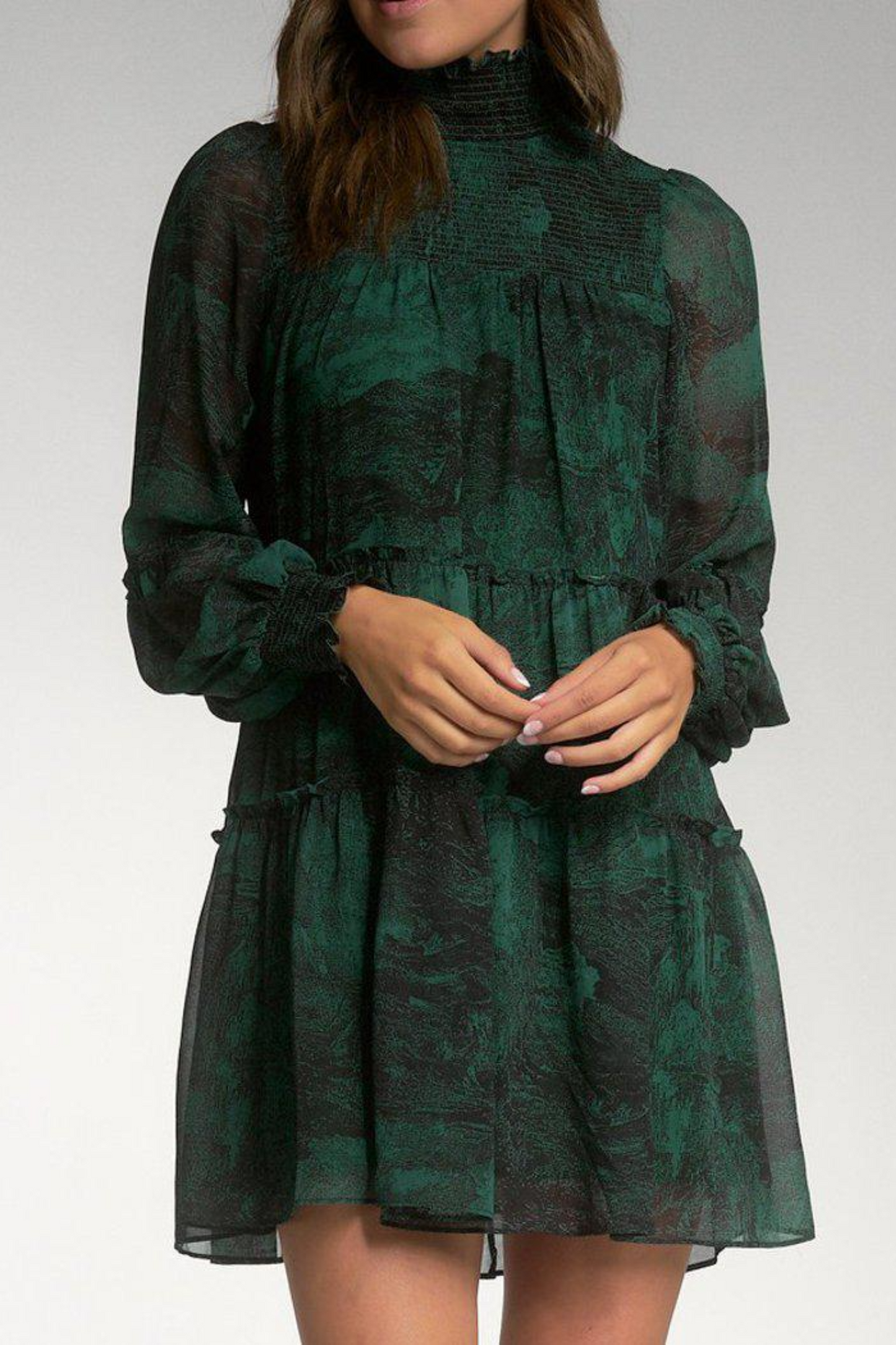 Mock Neck L/S Dress Green Tresor