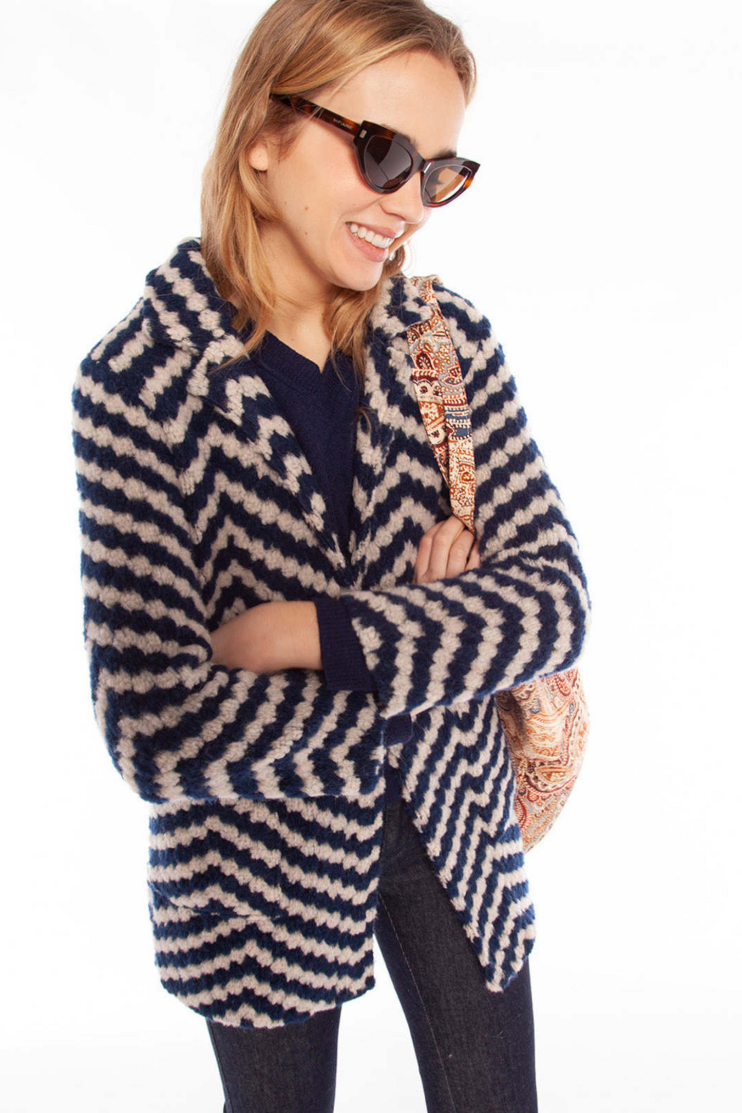 Dora Jacket Navy Herringbone Knit