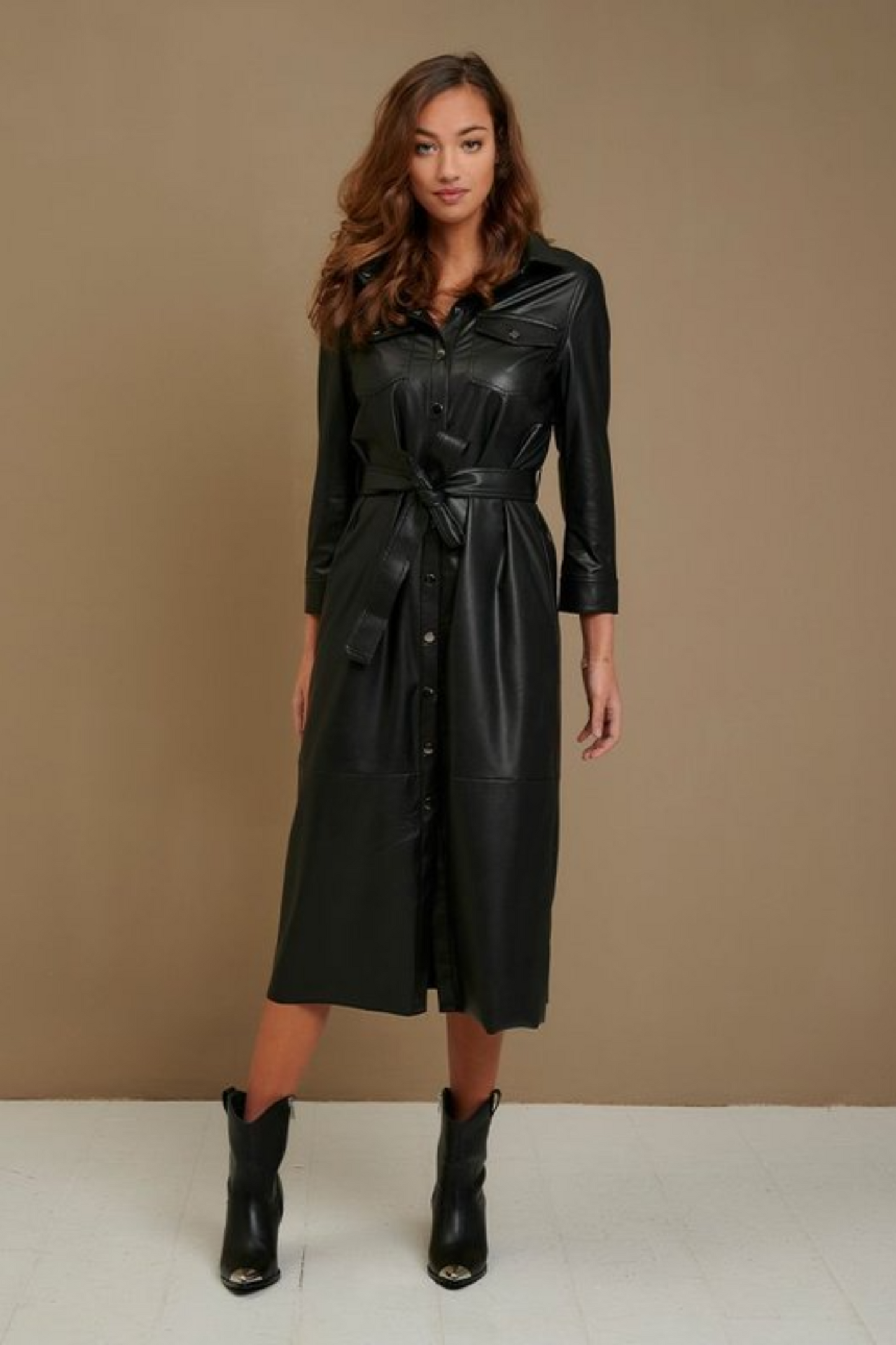 Long Light Leather Dress Black