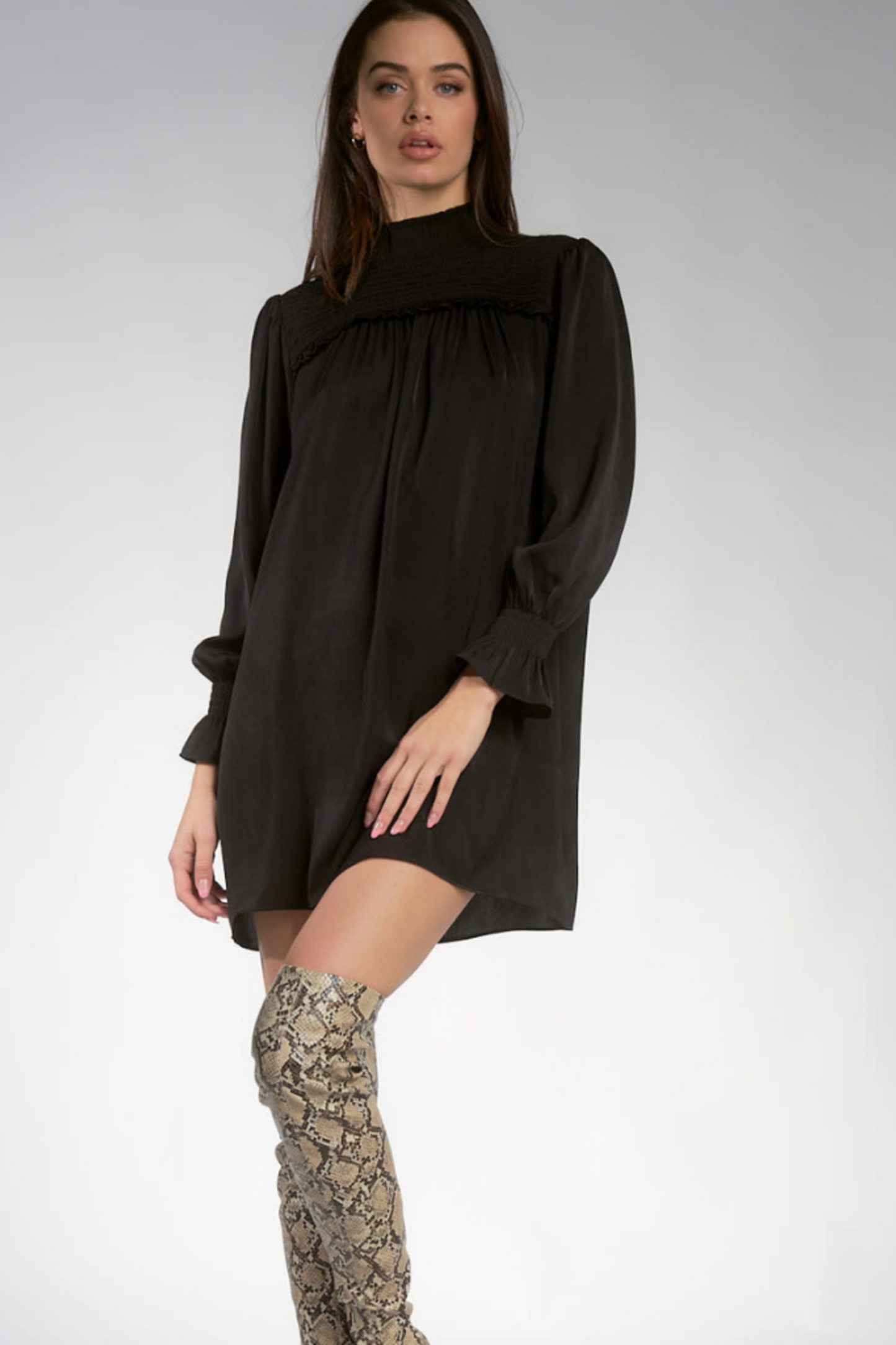 Mock Neck L/S Dress Black