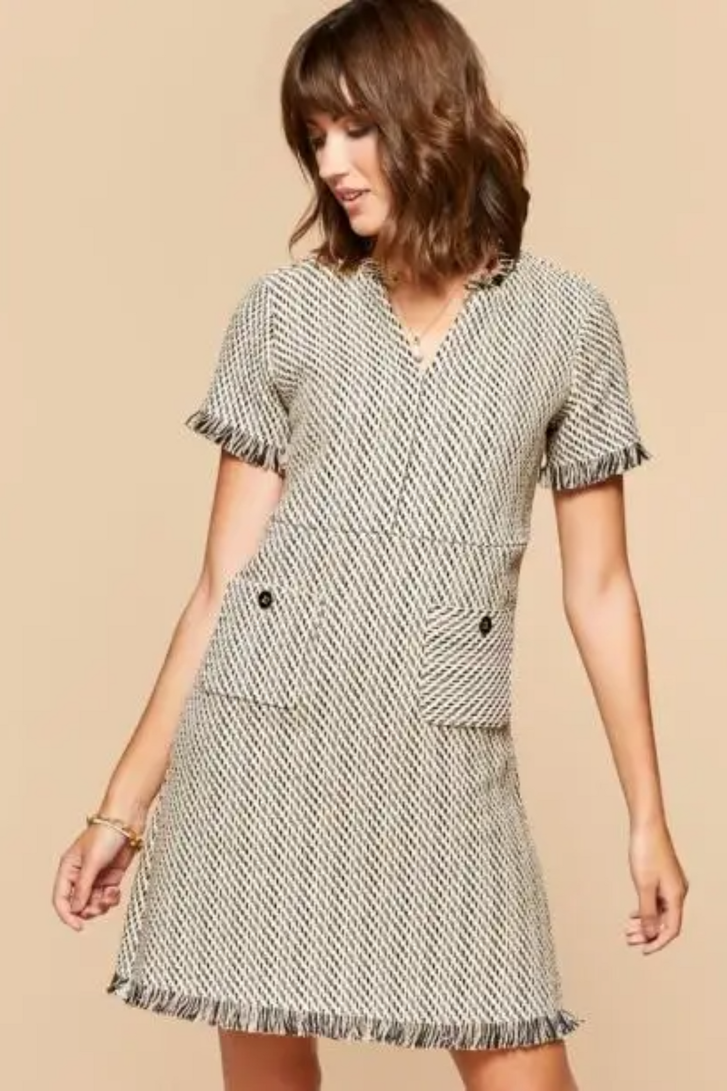 Willette Tweed Dress Ivory/Black