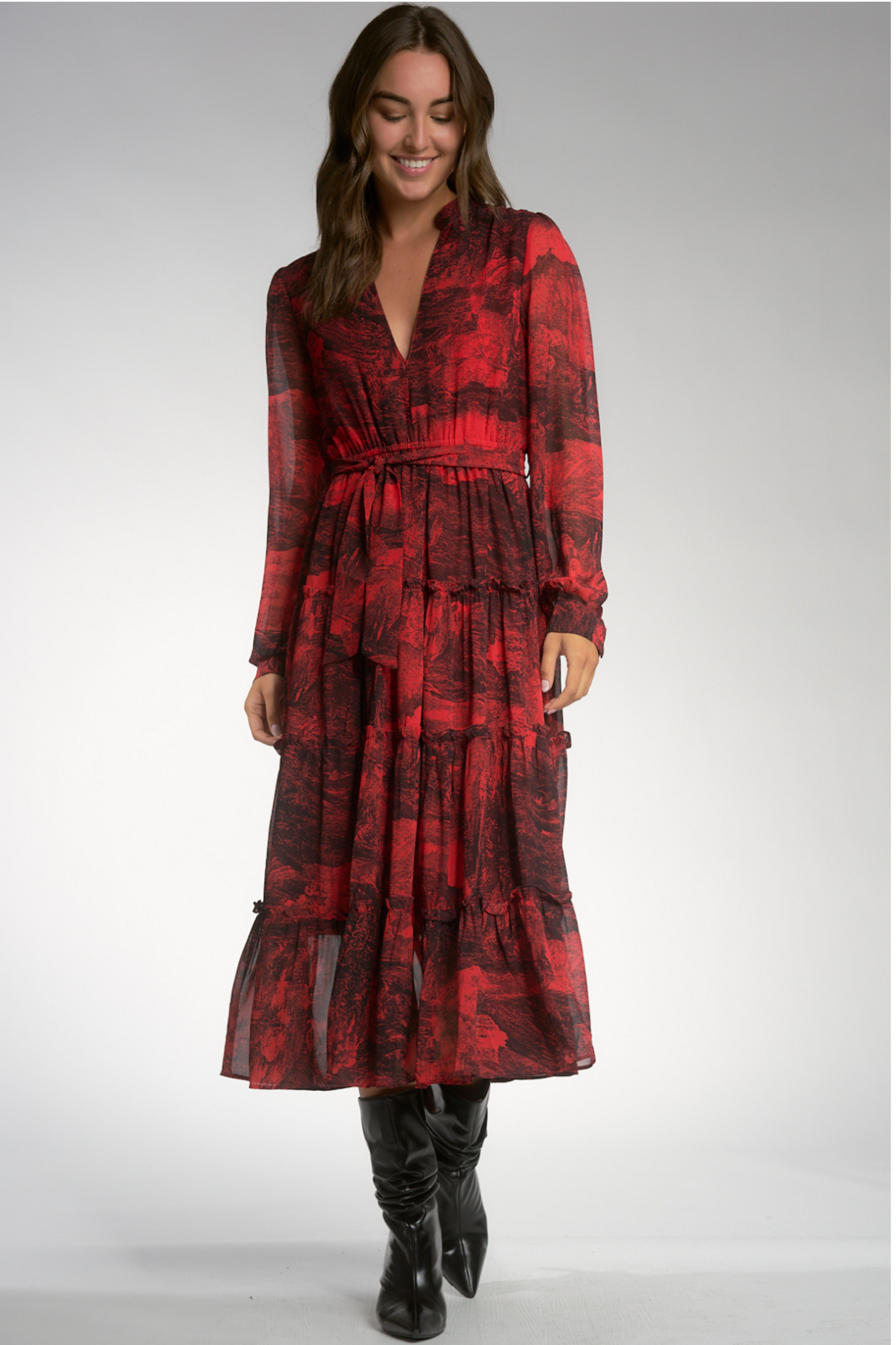 Midi Deep V Dress Red Tresor