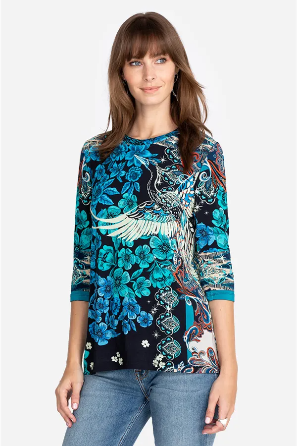 Lunamo Crane 3/4 Sleeve Crew Neck Tee