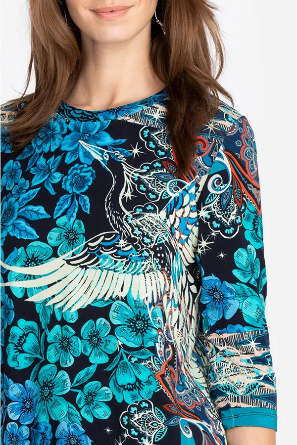 Lunamo Crane 3/4 Sleeve Crew Neck Tee