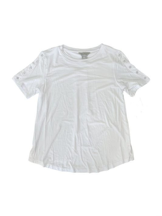 Multi-Bttn S/S Scoop Nk Top White