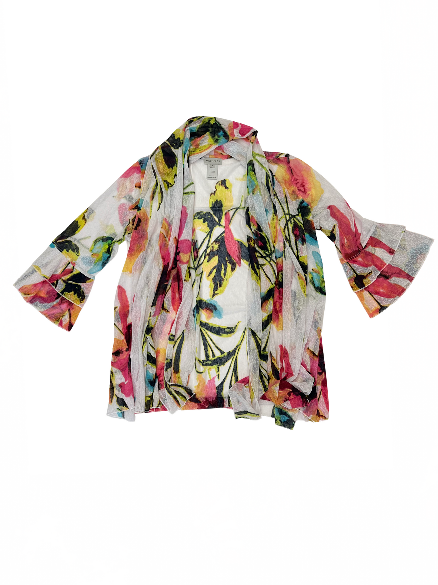 Dbl Flounce Shawl Collar Jacket Floral Multi