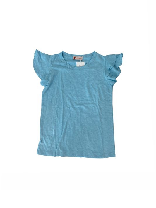 Ruffle Sleeve Crew Cyan