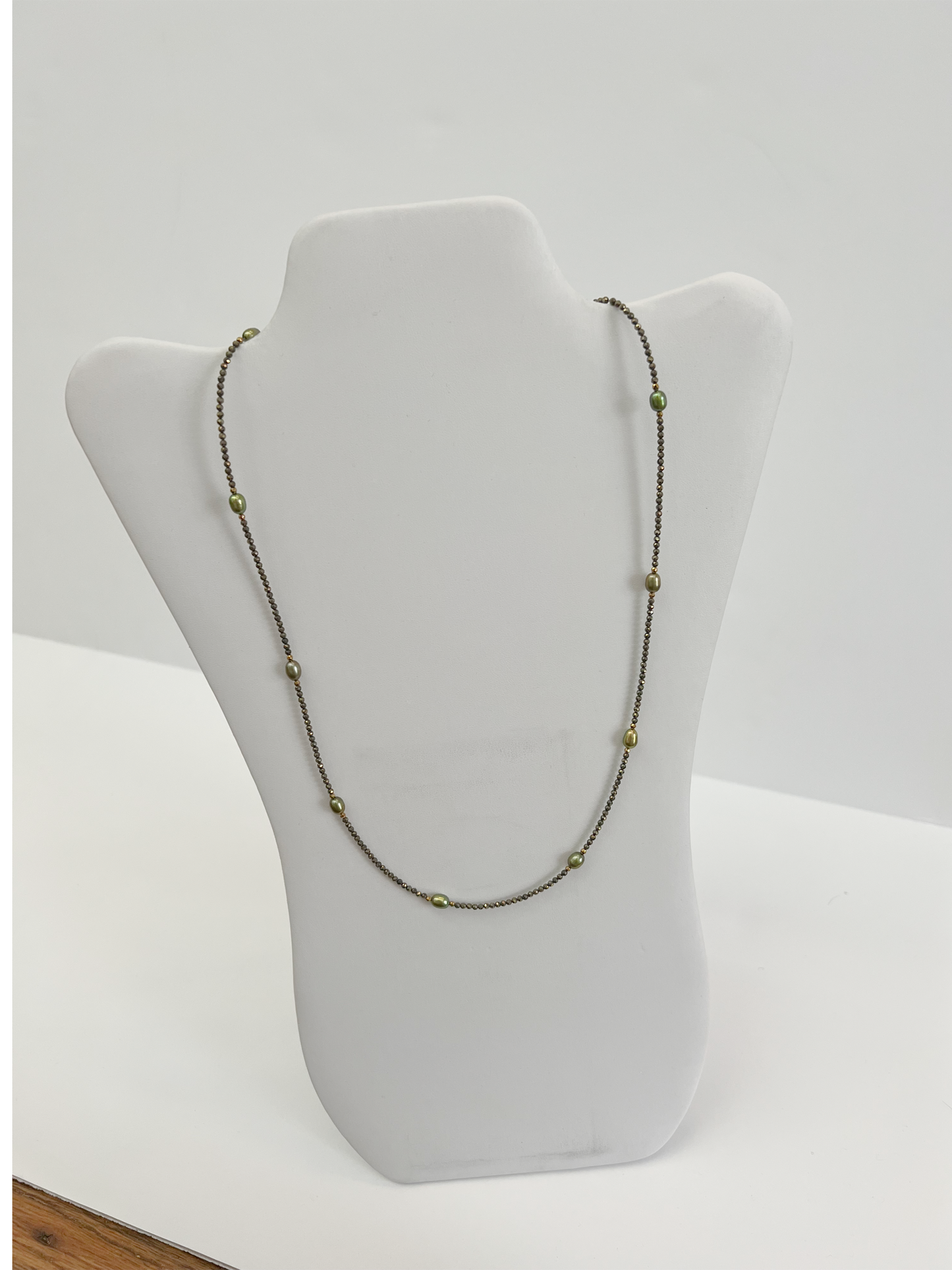 Green Pearls Gold Accents Necklace