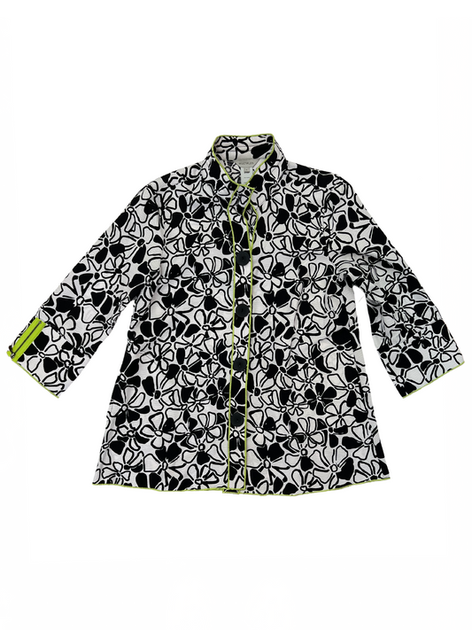 3/4 Slv Bttn Frt Jacket Bl/Wh Print