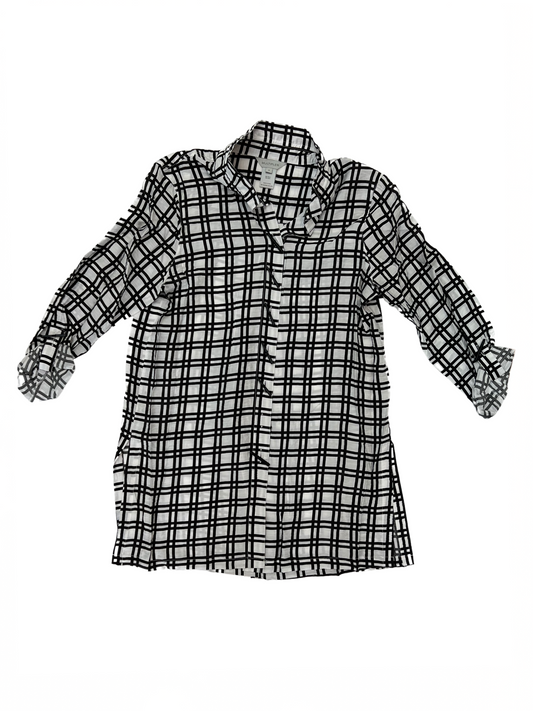 Roll Tab Slv Wire Collar Shirt Bl/Wh Plaid