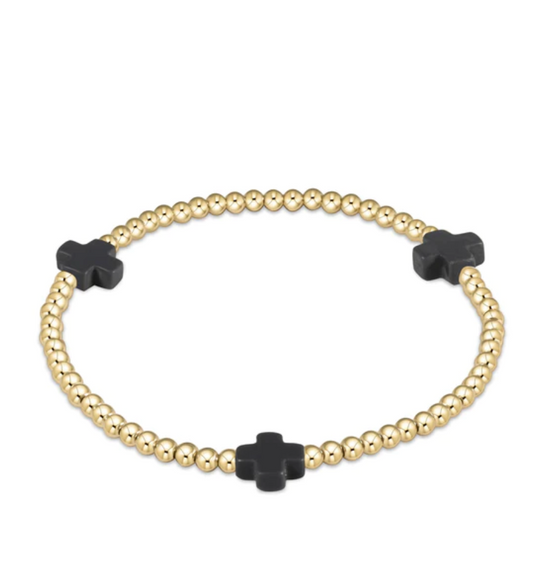 Sig Cross Gold 3mm Bead Bracelet Charcoal