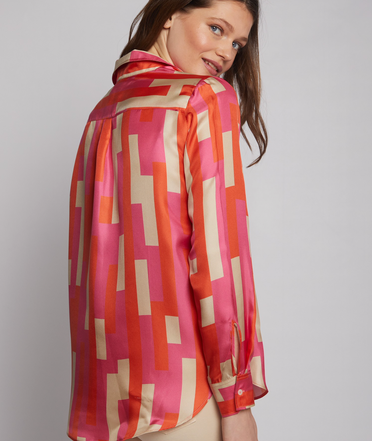 Gaby Geometric Blouse Neon Silk Print