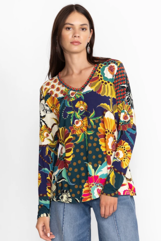 The Janie Favorite L/S V-Neck Swing Tee-K Multi