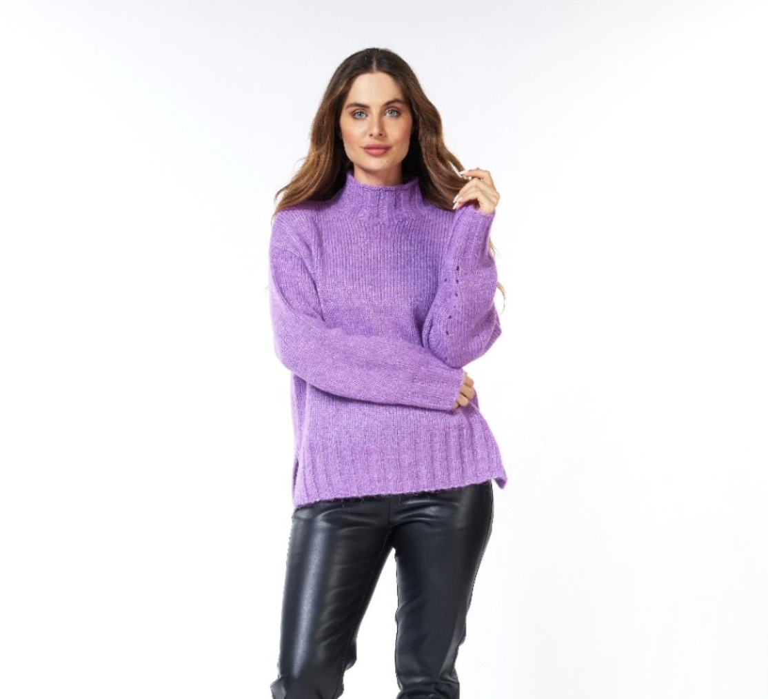 Col High Ribbing Sweater Violet