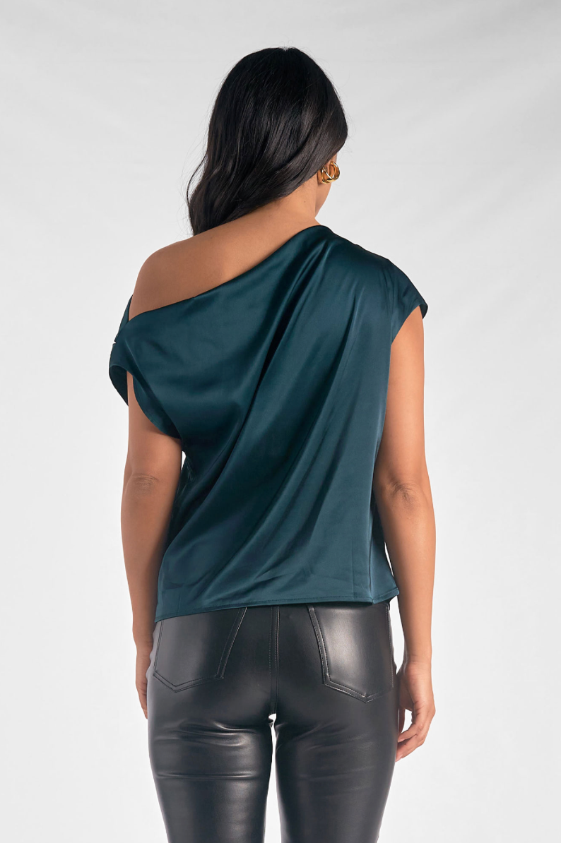 Off Shoulder Sleeveless Top Green Pine