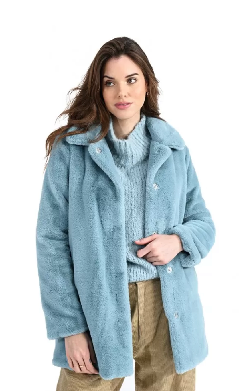 Ladies Woven Coat Blue