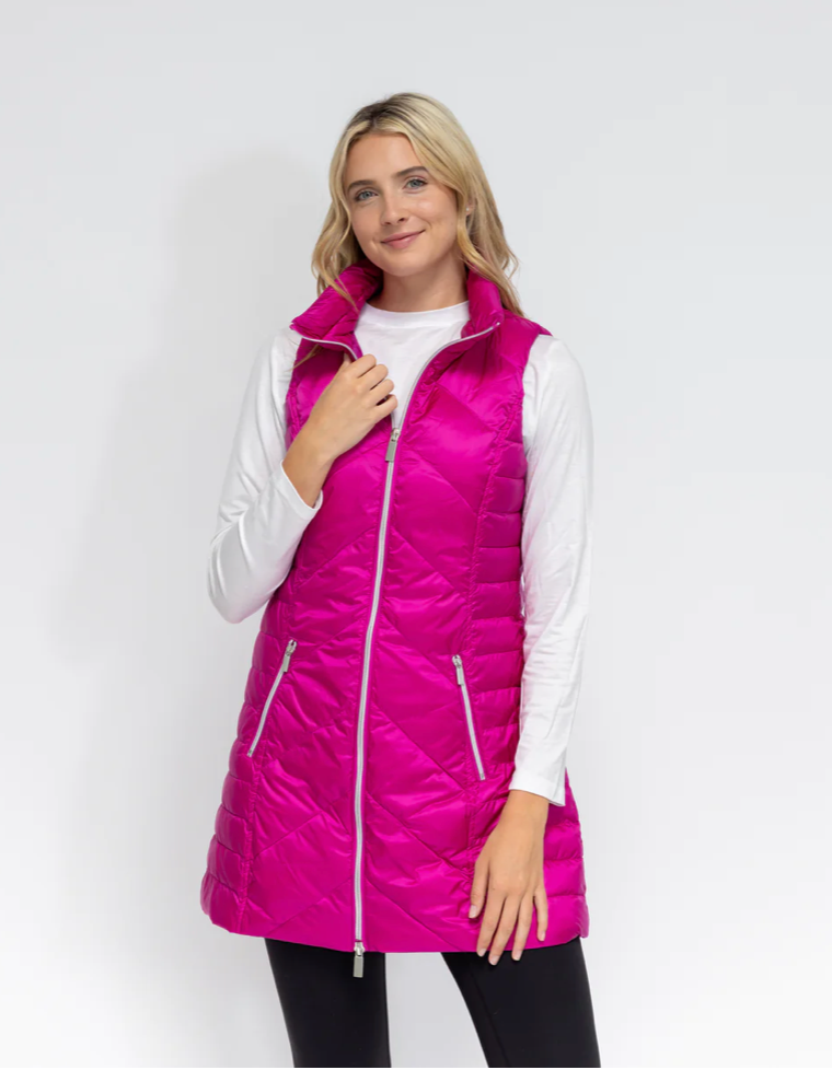 Chevron Quilted Vest Hot Pink