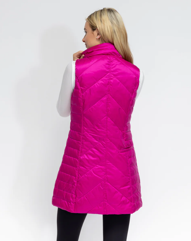 Chevron Quilted Vest Hot Pink