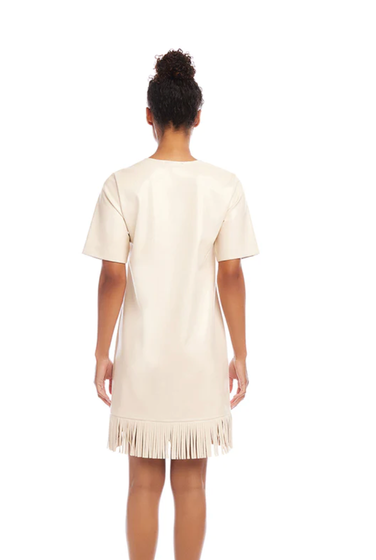 V-Neck Fringe Dress Ecru