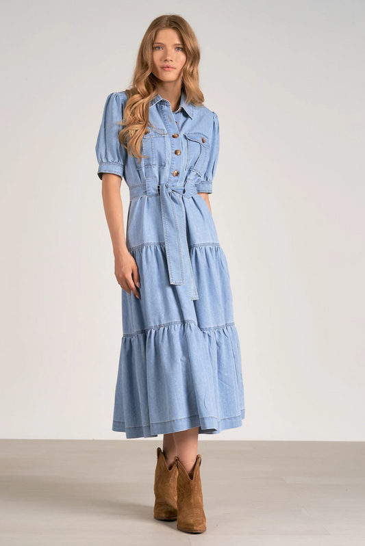 S/S Tie Waist Maxi Dress Denim