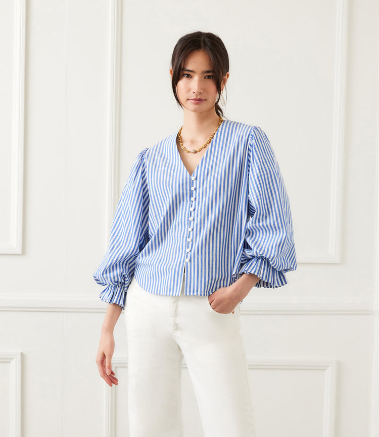 Layer Sleeve Blouse Blue Strip