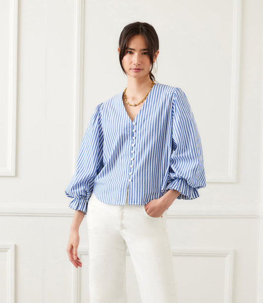 Layer Sleeve Blouse Blue Strip