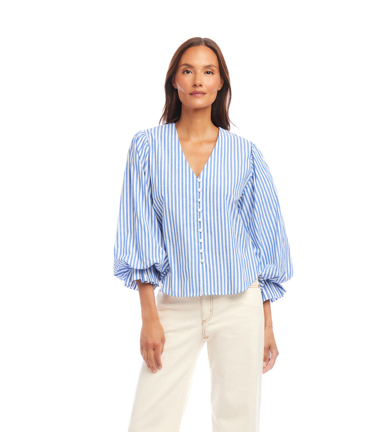 Layer Sleeve Blouse Blue Strip