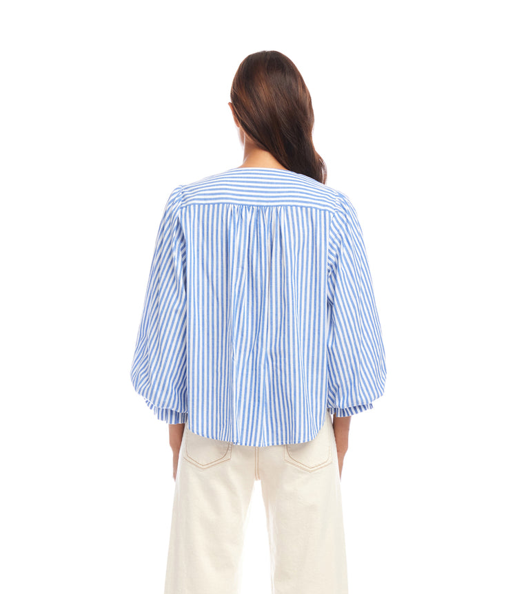 Layer Sleeve Blouse Blue Strip